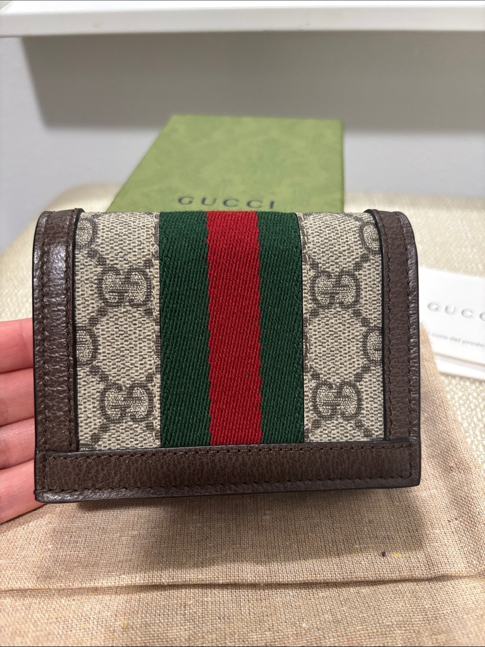 Gucci Brown GG Supreme Canvas Wallet with Web Stripe - Picture 3 of 9